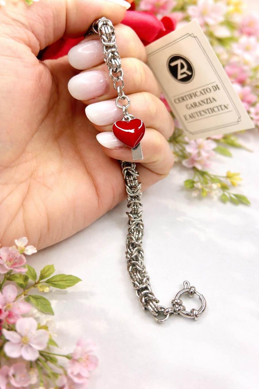Bracciale bizantina cuore smaltato